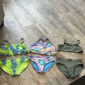 Girls Tie-Dye & Olive Bikini Set Trio